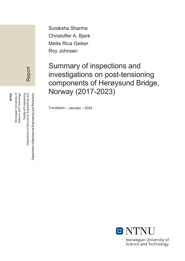 Forsiden av dokumentet Summary of inspections and investigations on post-tensioning components of Herøysund Bridge, Norway (2017-2023)