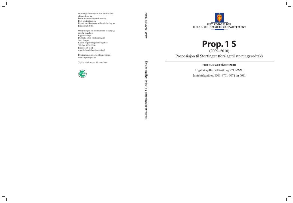 Forsiden av dokumentet Prop. 1 S (2009–2010)