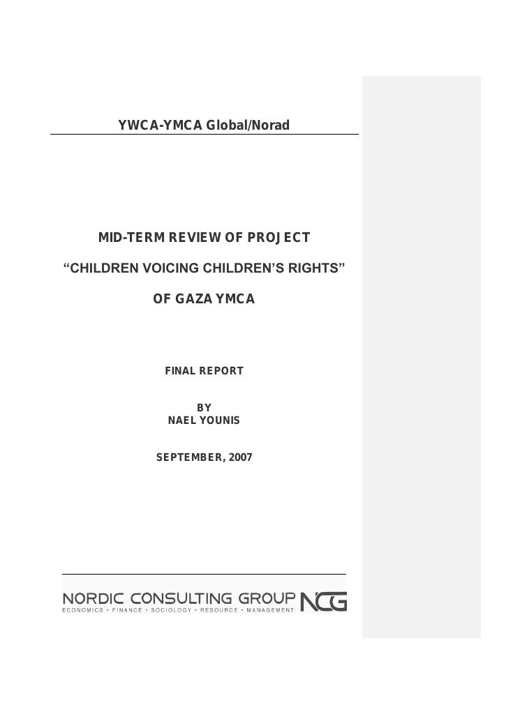 Forsiden av dokumentet Mid-Term Review of project “Children voicing children's rights of Gaza YMCA