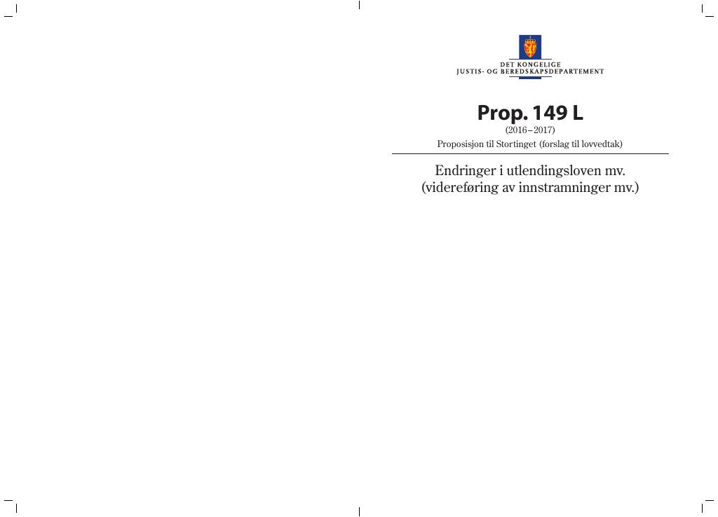 Forsiden av dokumentet Prop. 149 L (2016–2017)