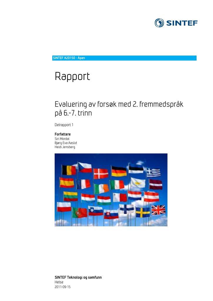 Forsiden av dokumentet Evaluering av forsøk med fremmedspråk på 6. - 7. trinn