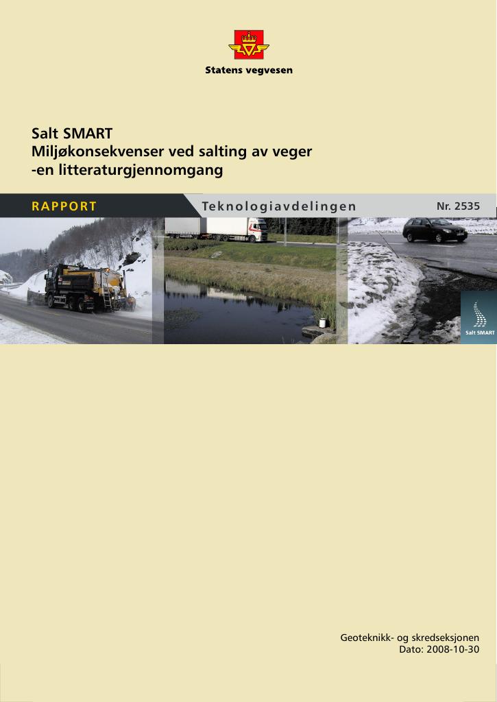Forsiden av dokumentet SaltSMART - miljøkonsekvenser ved salting av veger