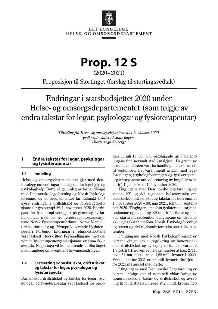 Forsiden av dokumentet Prop. 12 S (2020–2021)