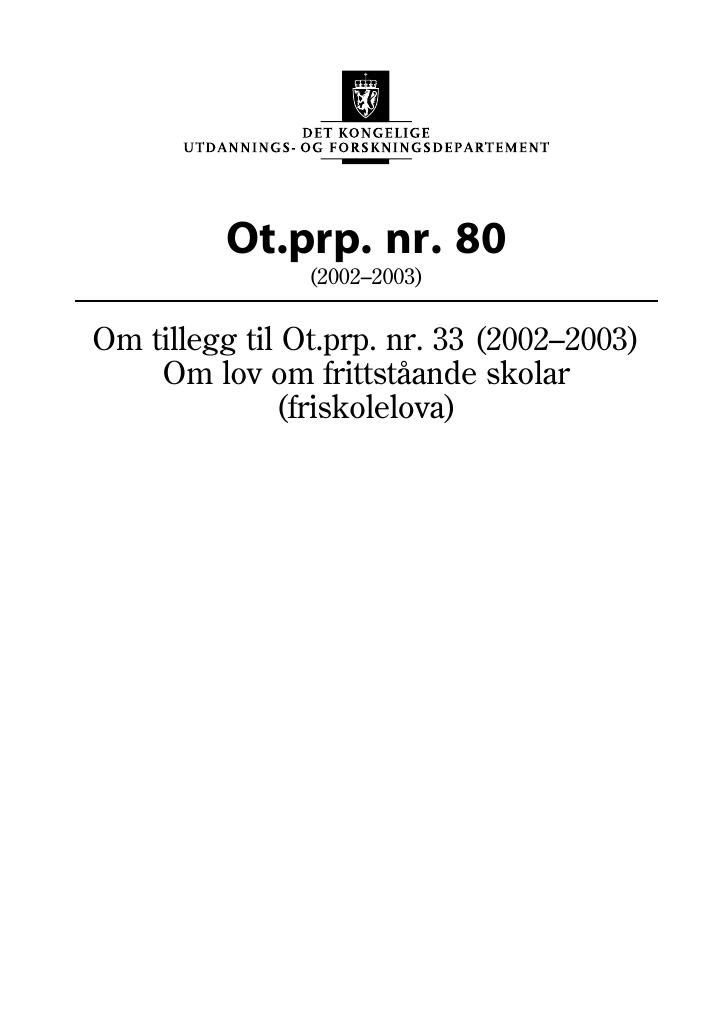 Forsiden av dokumentet Ot.prp. nr. 80 (2002-2003)