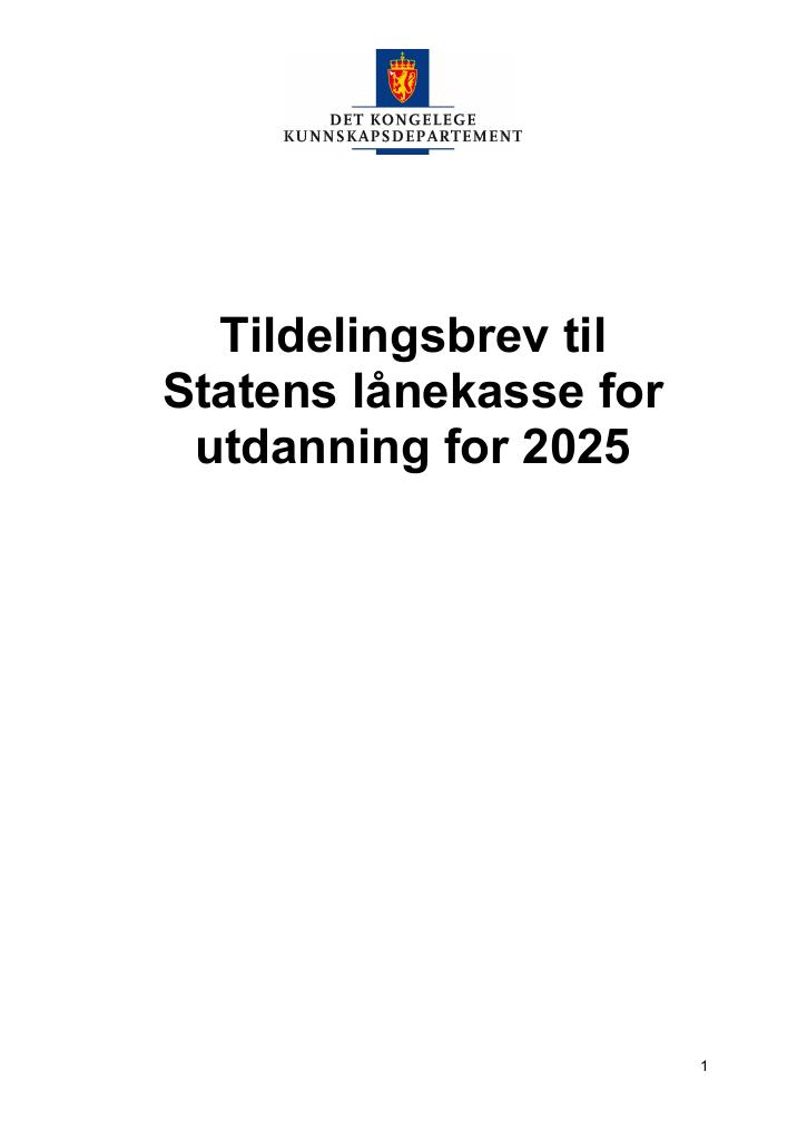 Forsiden av dokumentet Tildelingsbrev Lånekassen 2025