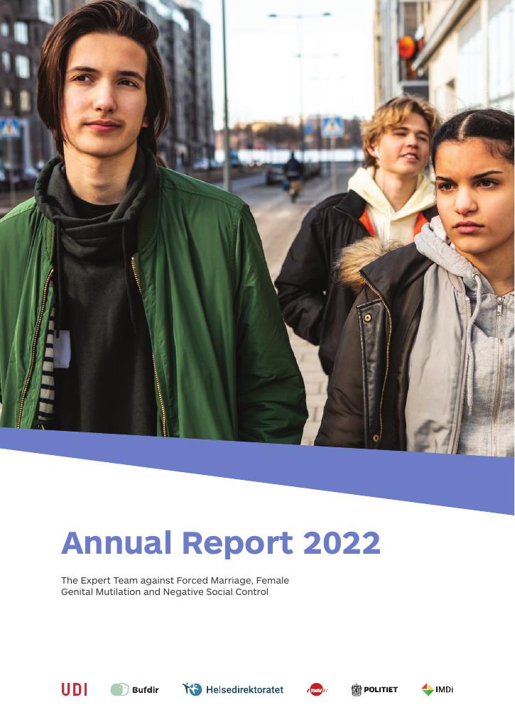 Forsiden av dokumentet Annual Report 2022. The Expert Team against Forced Marriage, Female Genital Mutilation and Negative Social Control