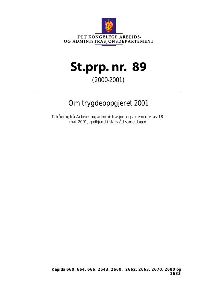 Forsiden av dokumentet St.prp. nr. 89 (2000-2001)