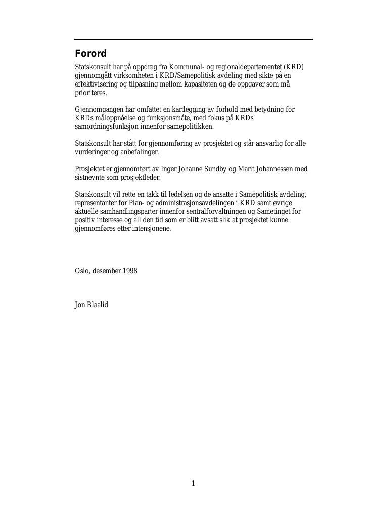 Forsiden av dokumentet Kommunal og regionaldepartementets virksomhet på det samepolitiske området