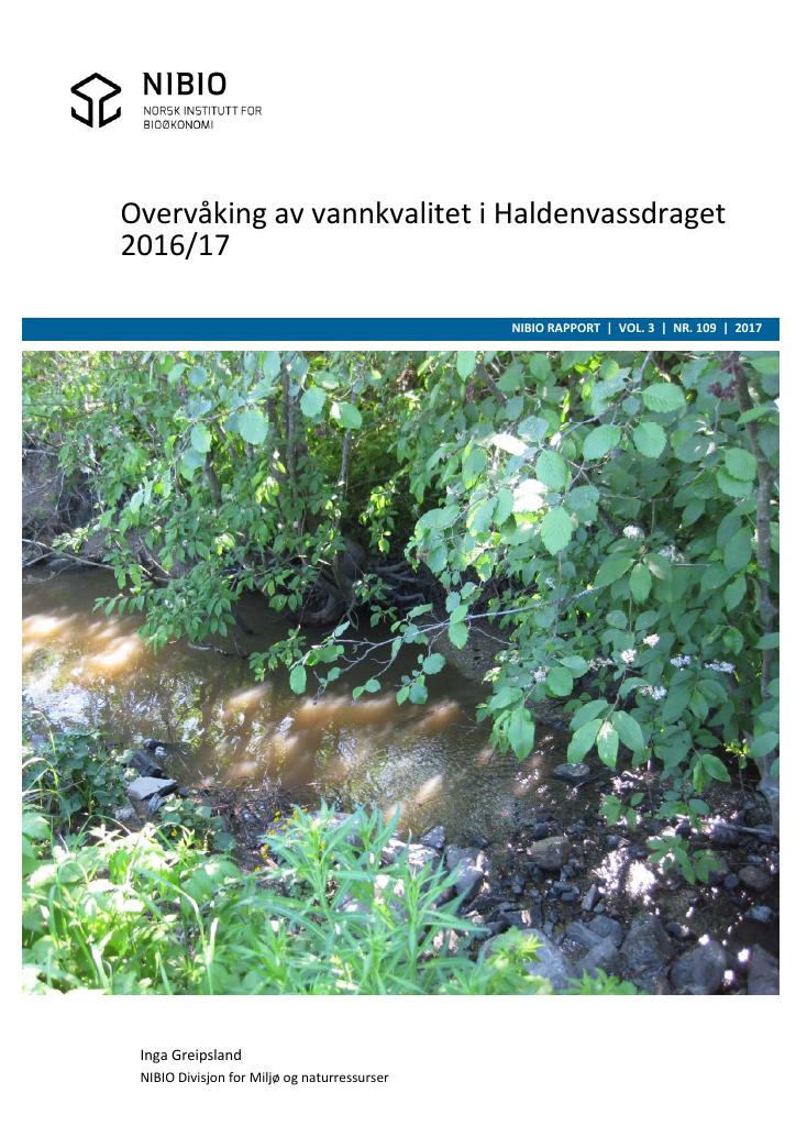 Forsiden av dokumentet Overvåking av vannkvalitet i Haldenvassdraget 2016/2017