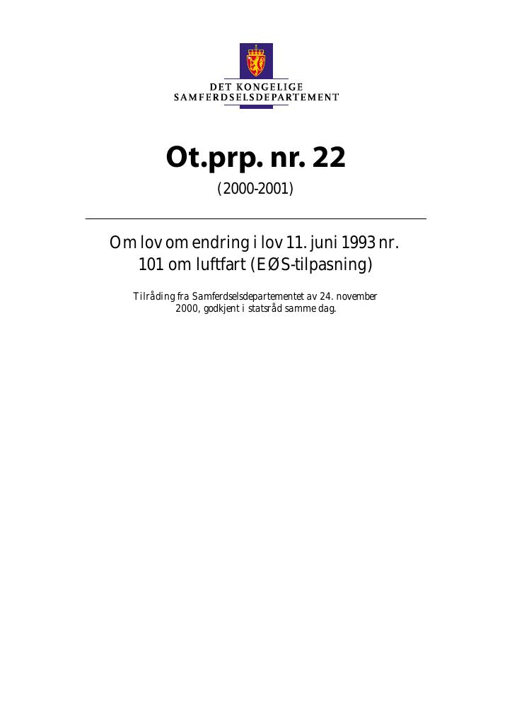 Forsiden av dokumentet Ot.prp. nr. 22 (2000-2001)