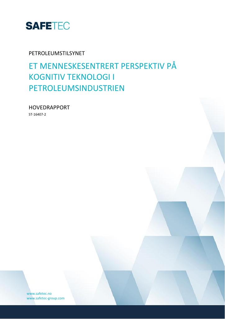 Forsiden av dokumentet Et menneskesentrert perspektiv på kognitiv teknologi i petroleumsindustrien