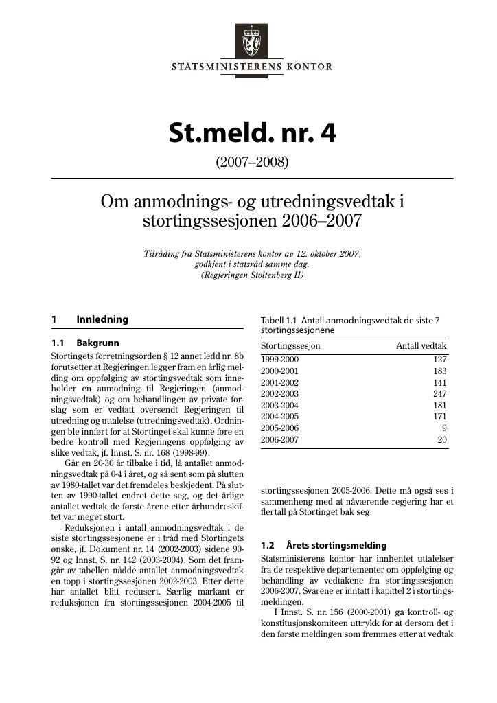Forsiden av dokumentet St.meld. nr. 4 (2007-2008)
