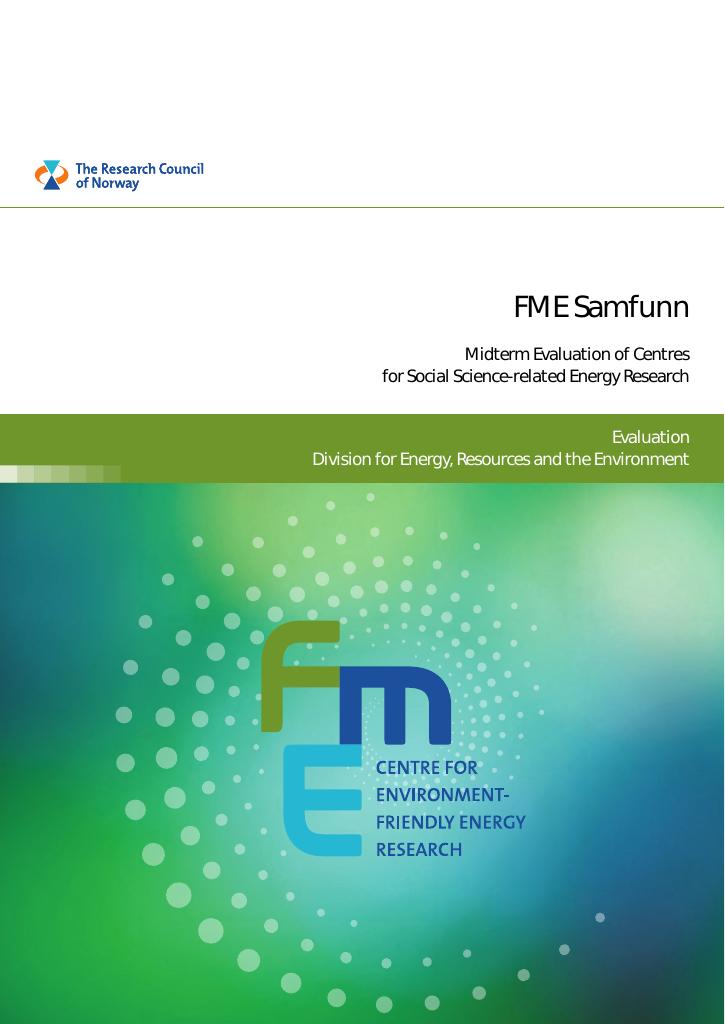 Forsiden av dokumentet Evaluation of Centres for Social Science-related Energy Research - FME Samfunn
