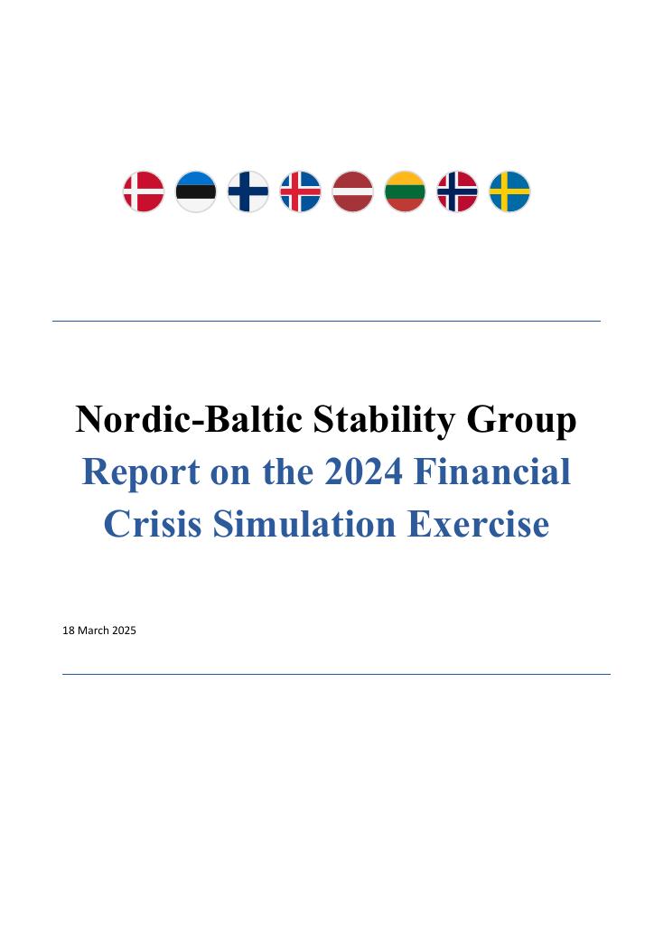 Forsiden av dokumentet Report on the 2024 Financial Crisis Simulation Exercise