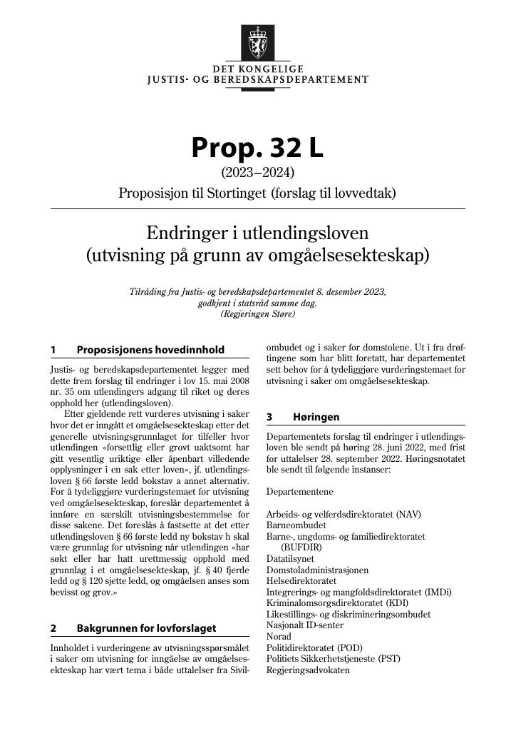 Forsiden av dokumentet Prop. 32 L (2023–2024)