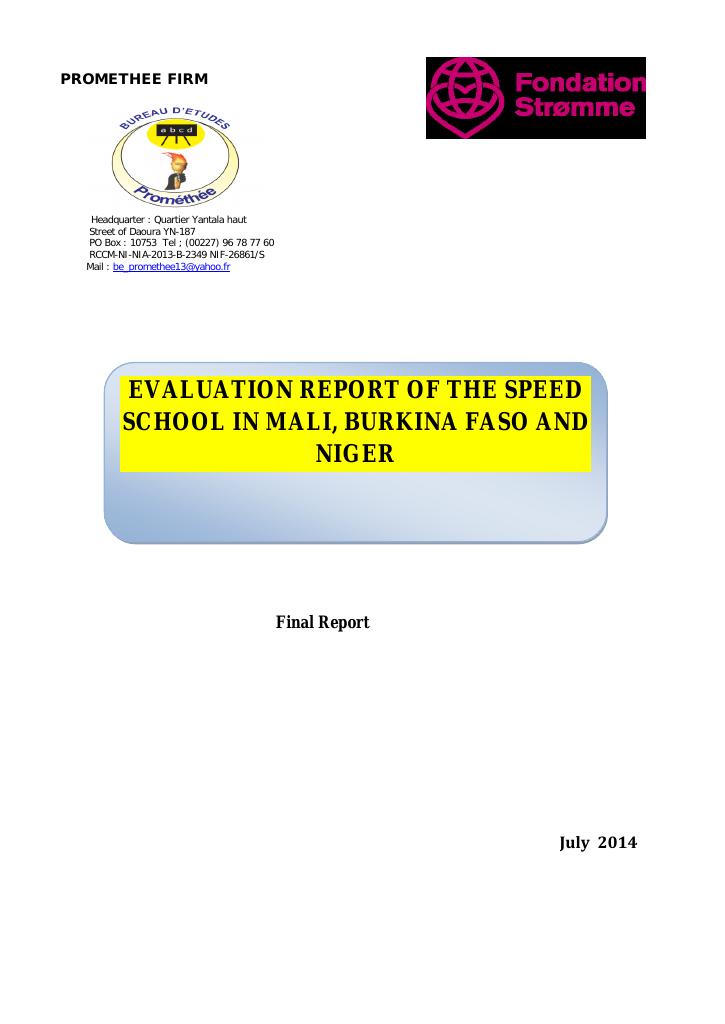 Forsiden av dokumentet Evaluation report of the Speed School program in Mali, Burkina Faso and Niger