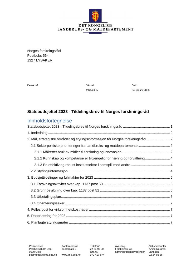 Tildelingsbrev Norges Forskningsråd 2023 - Kudos