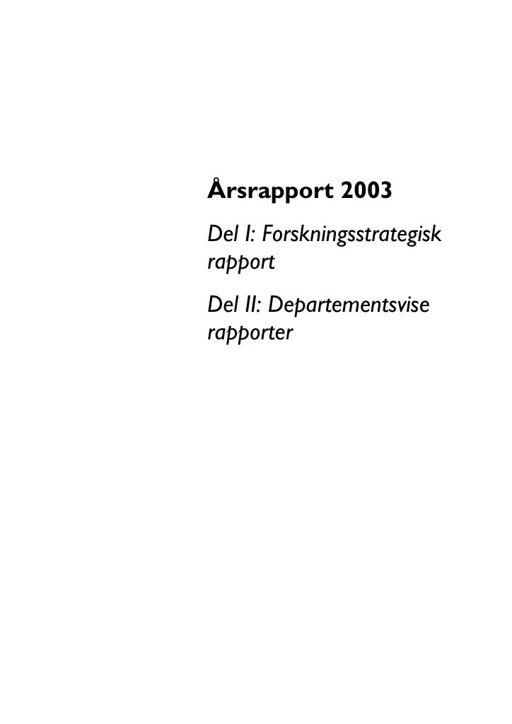 Forsiden av dokumentet Årsrapport Forskningsrådet 2003