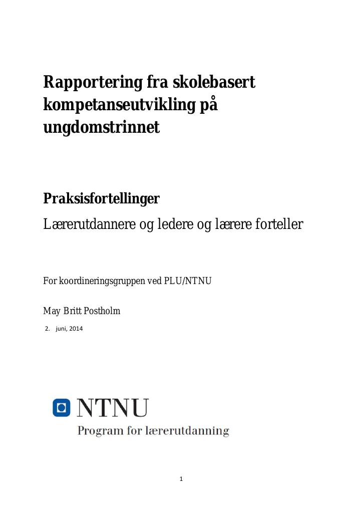 Forsiden av dokumentet Rapportering fra skolebasert
kompetanseutvikling på
ungdomstrinnet