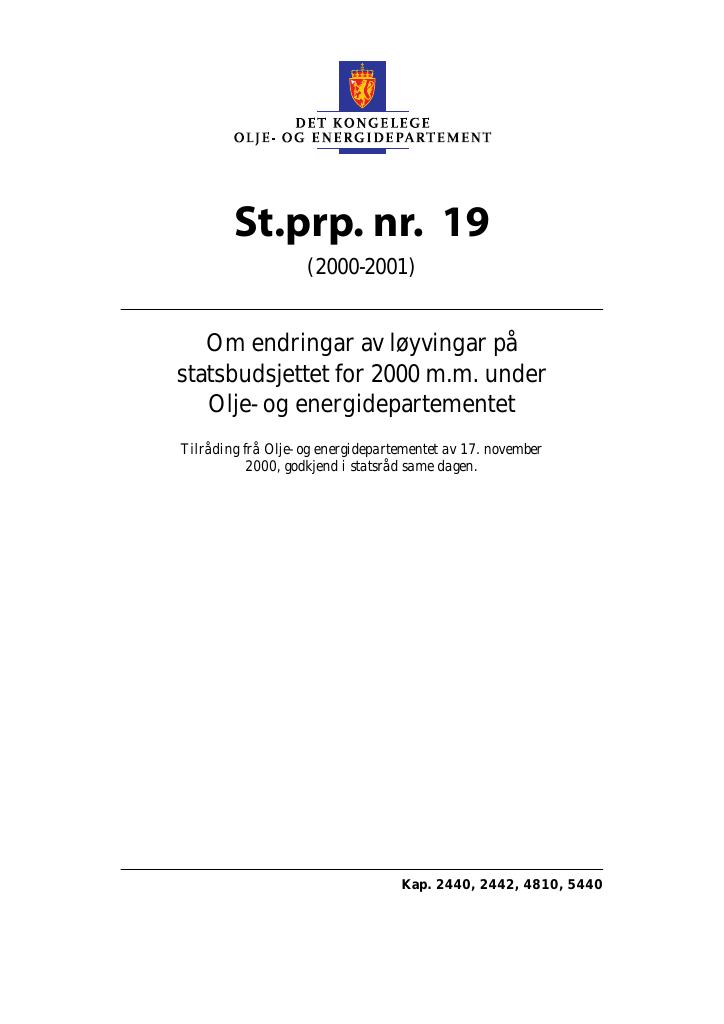 Forsiden av dokumentet St.prp. nr. 19 (2000-2001)