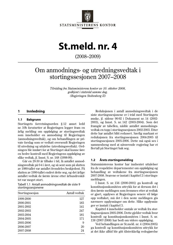 Forsiden av dokumentet St.meld. nr. 4 (2008-2009)