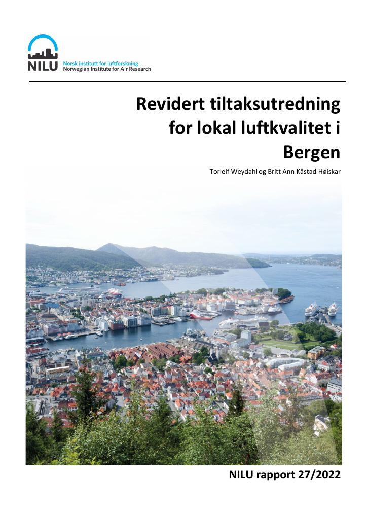 Forsiden av dokumentet Revidert tiltaksutredning for lokal luftkvalitet i Bergen