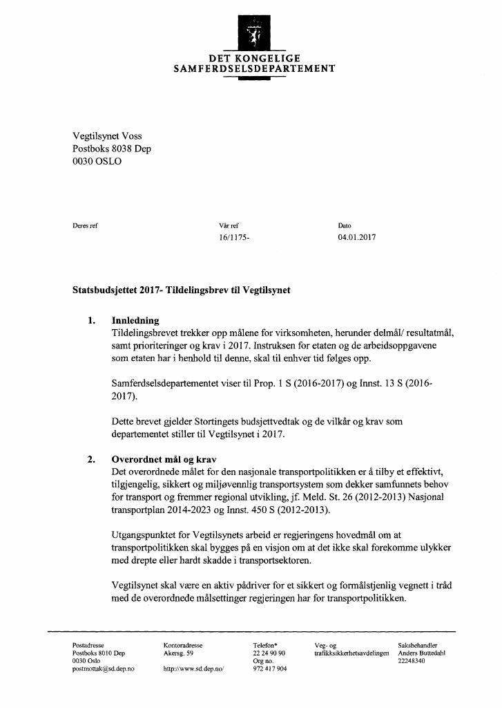 Forsiden av dokumentet Tildelingsbrev