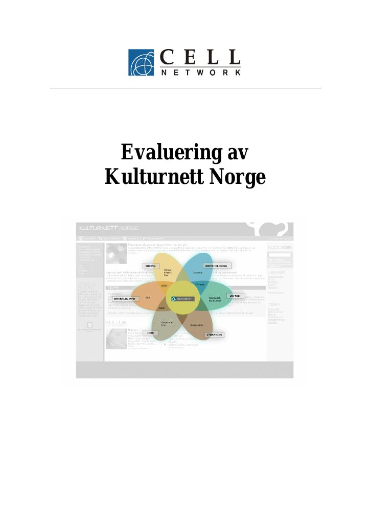Forsiden av dokumentet Evaluering av Kulturnett Norge (2001)