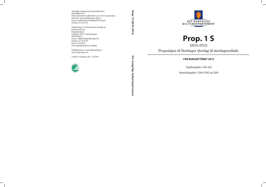 Forsiden av dokumentet Prop. 1 S KUD (2014–2015)