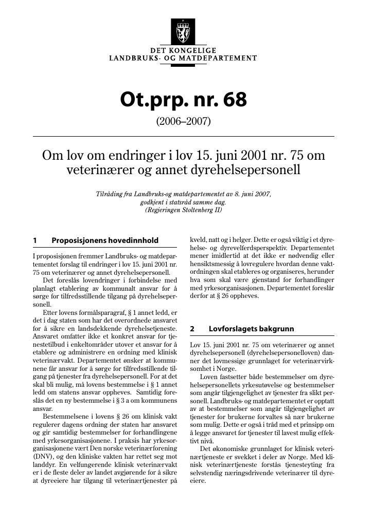 Forsiden av dokumentet Ot.prp. nr. 68 (2006-2007)