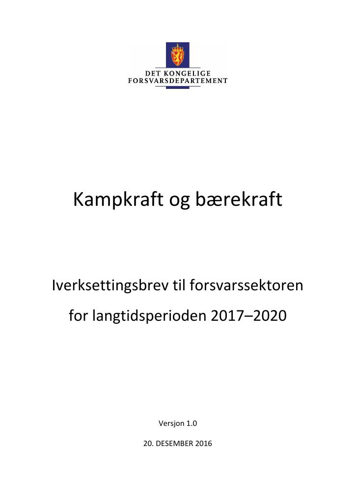 Forsiden av dokumentet Versjon 1.0, 20. desember 2016 som er basert på LTP 2017-2020 (pdf).