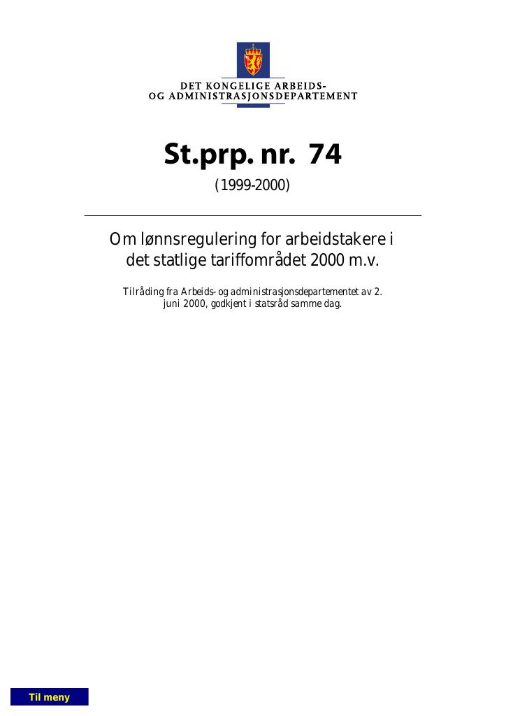 Forsiden av dokumentet St.prp. nr. 74 (1999-2000)