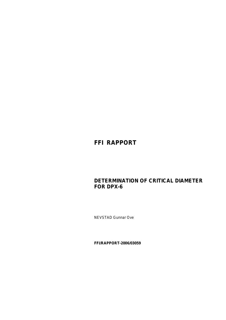 Forsiden av dokumentet Determination of critical diameter for DPX-6