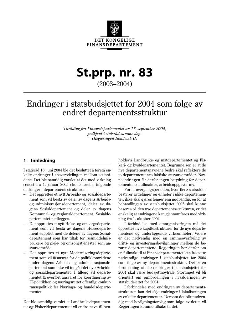 Forsiden av dokumentet St.prp. nr. 83 (2003-2004)