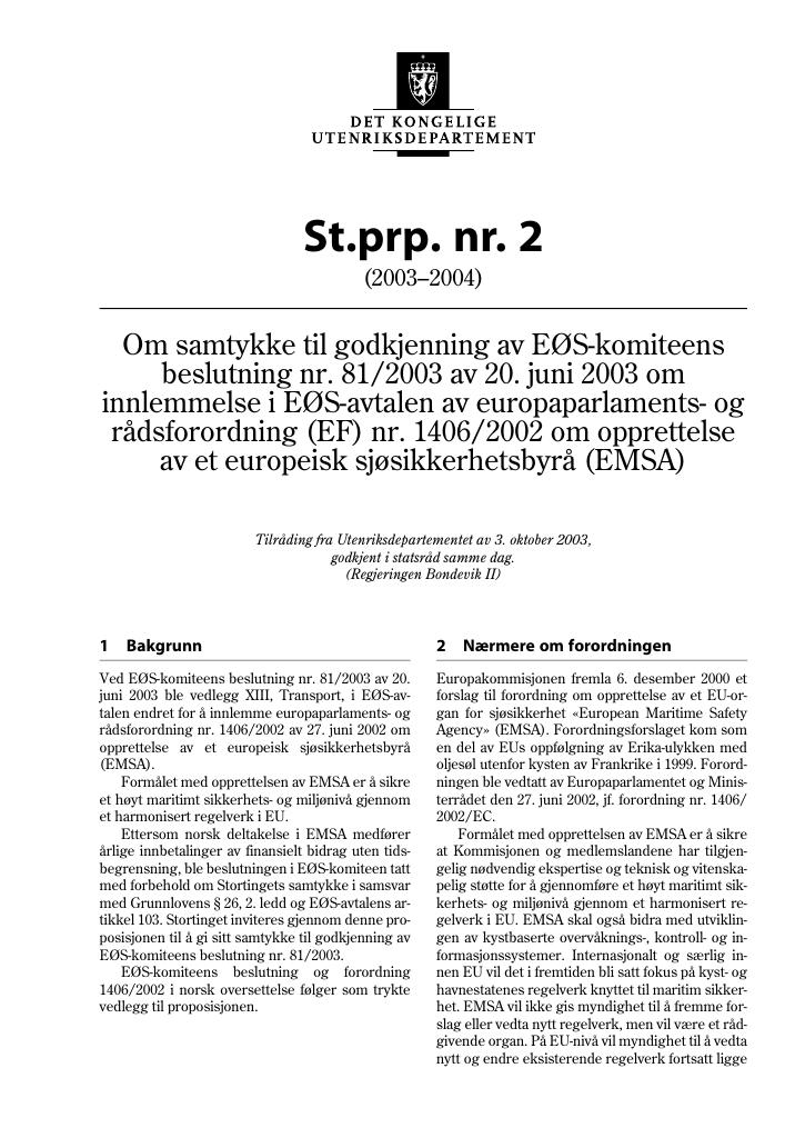 Forsiden av dokumentet St.prp. nr. 2 (2003-2004)