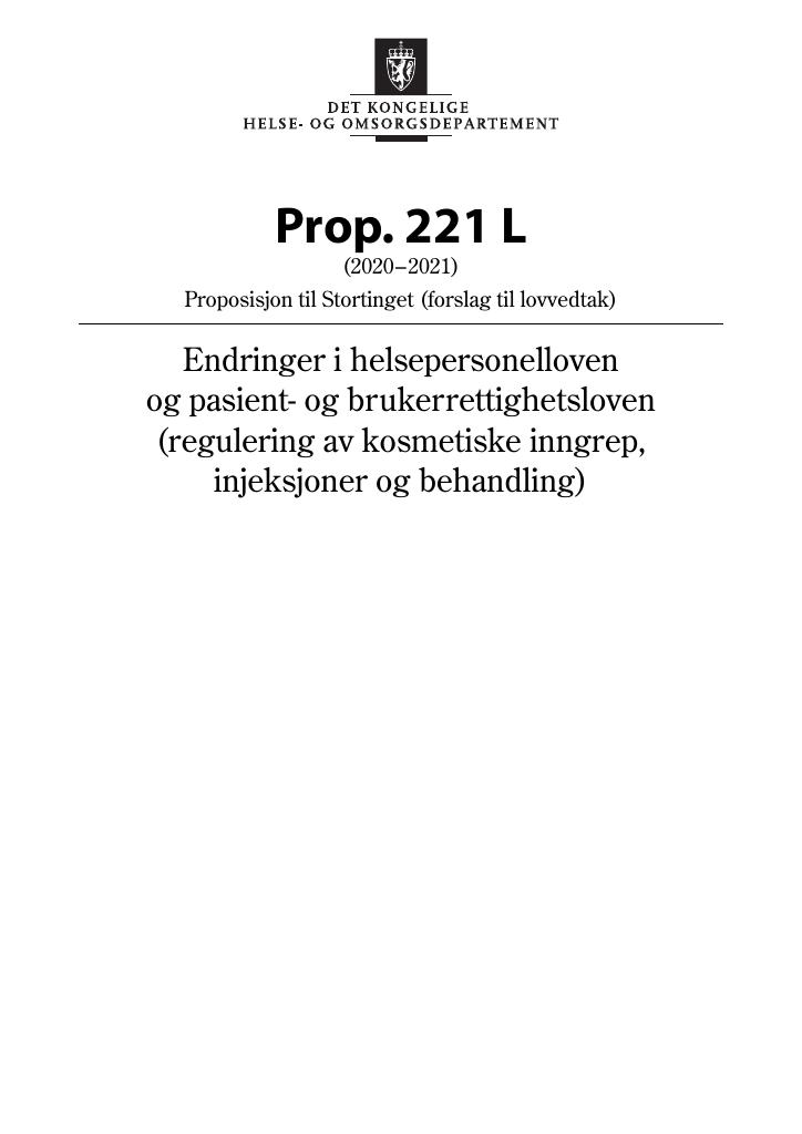 Forsiden av dokumentet Prop. 221 L (2020–2021)