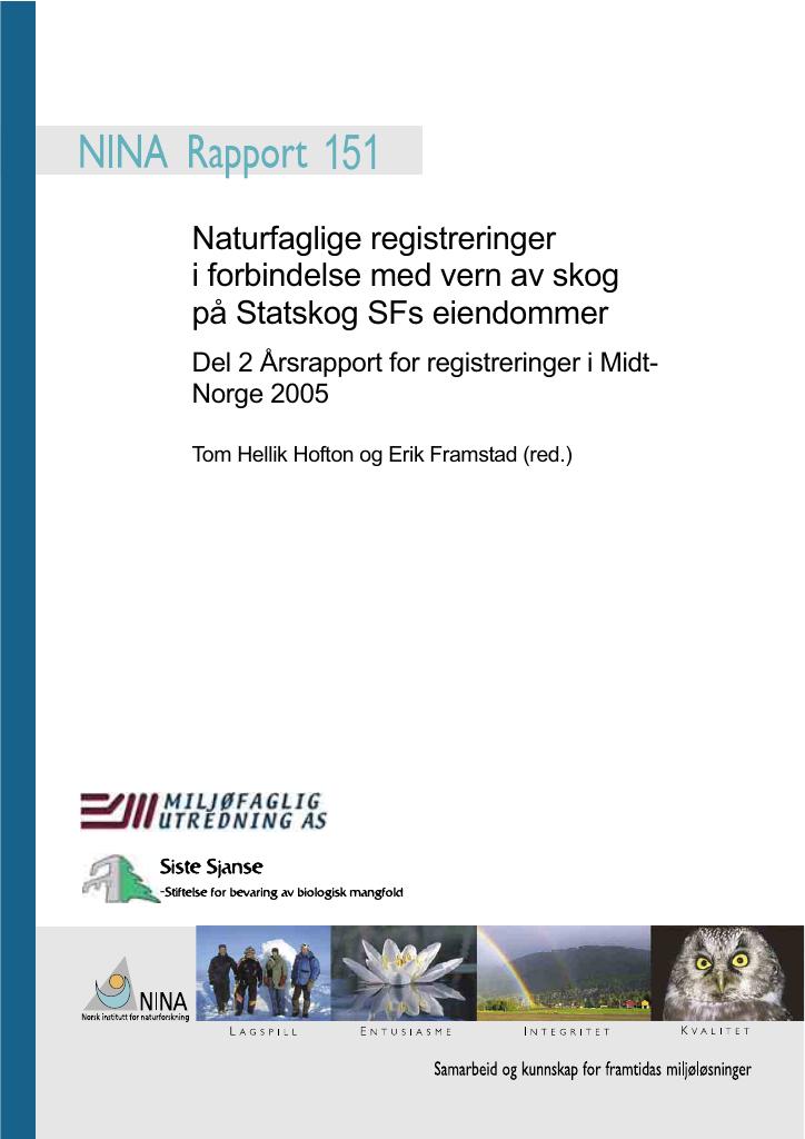 Forsiden av dokumentet Naturfaglige registreringer i forbindelse med vern av skog på Statskog SFs eiendommer