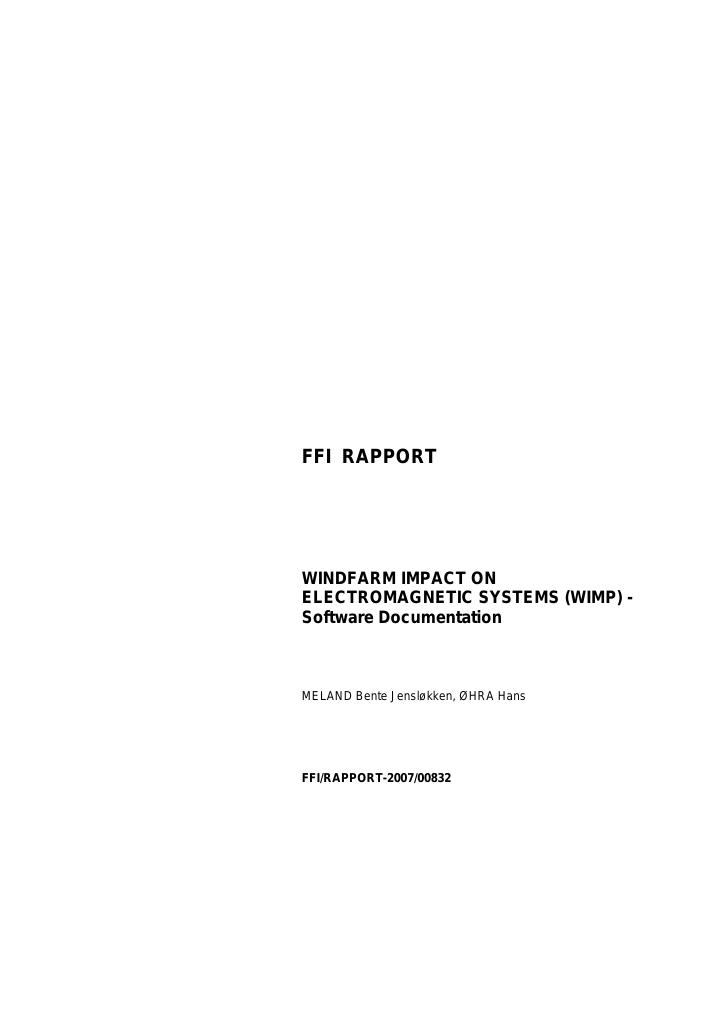 Forsiden av dokumentet Windfarm Impact on Electromagnetic Systems (WIMP) : software documentation