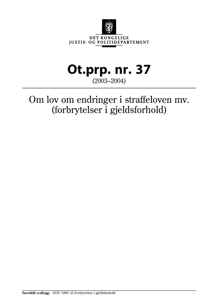 Forsiden av dokumentet Ot.prp. nr. 37 (2003-2004)