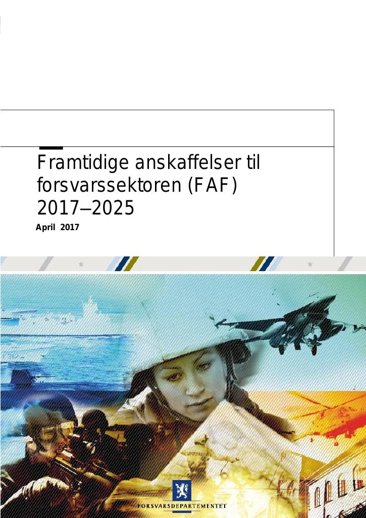 Forsiden av dokumentet Framtidige anskaffelser til forsvarssektoren 2017-2025 (ikke siste versjon)