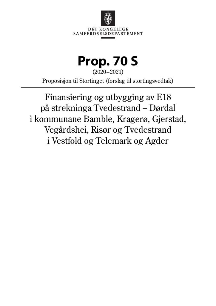 Forsiden av dokumentet Prop. 70 S (2020–2021)