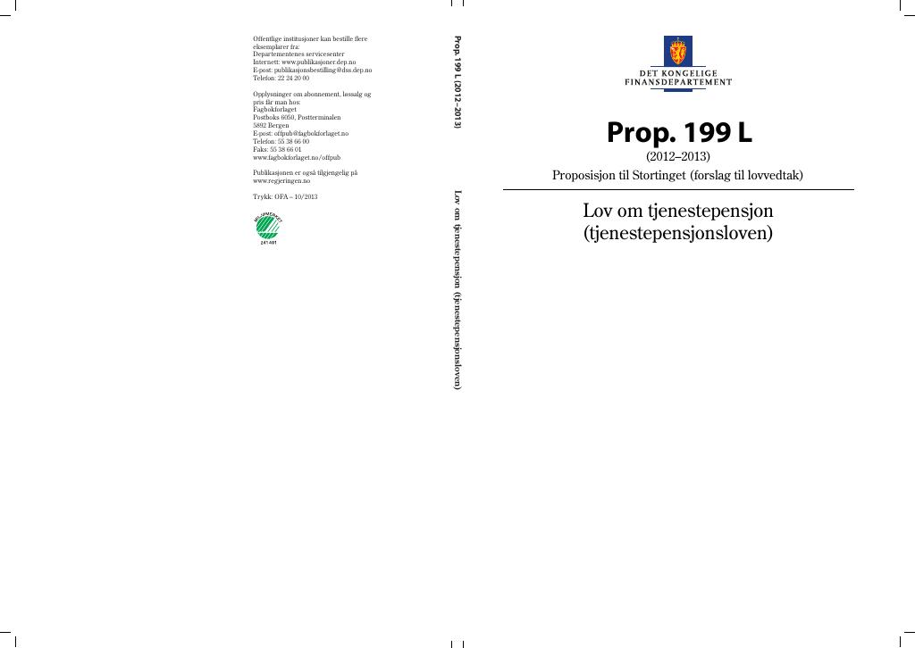 Forsiden av dokumentet Prop. 199 L (2012–2013)