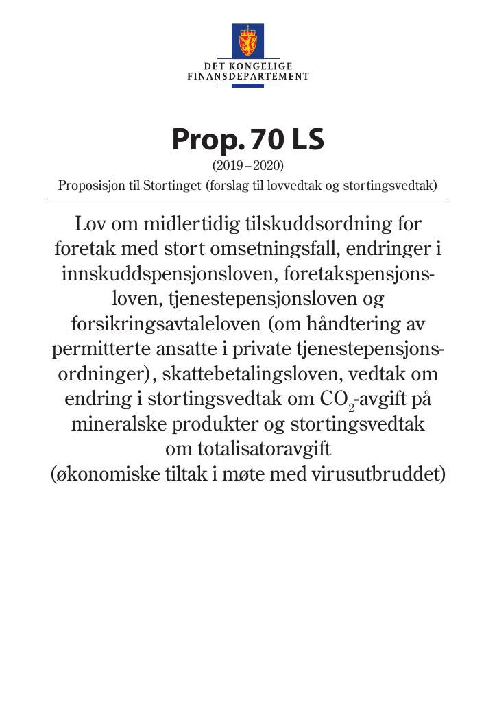 Forsiden av dokumentet Prop. 70 LS (2019–2020)