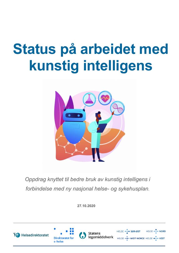 Forsiden av dokumentet Status på arbeidet med kunstig intelligens