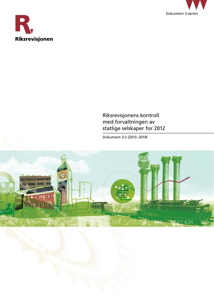 Forsiden av dokumentet Riksrevisjonens kontroll med forvaltningen av statlige selskaper for 2012