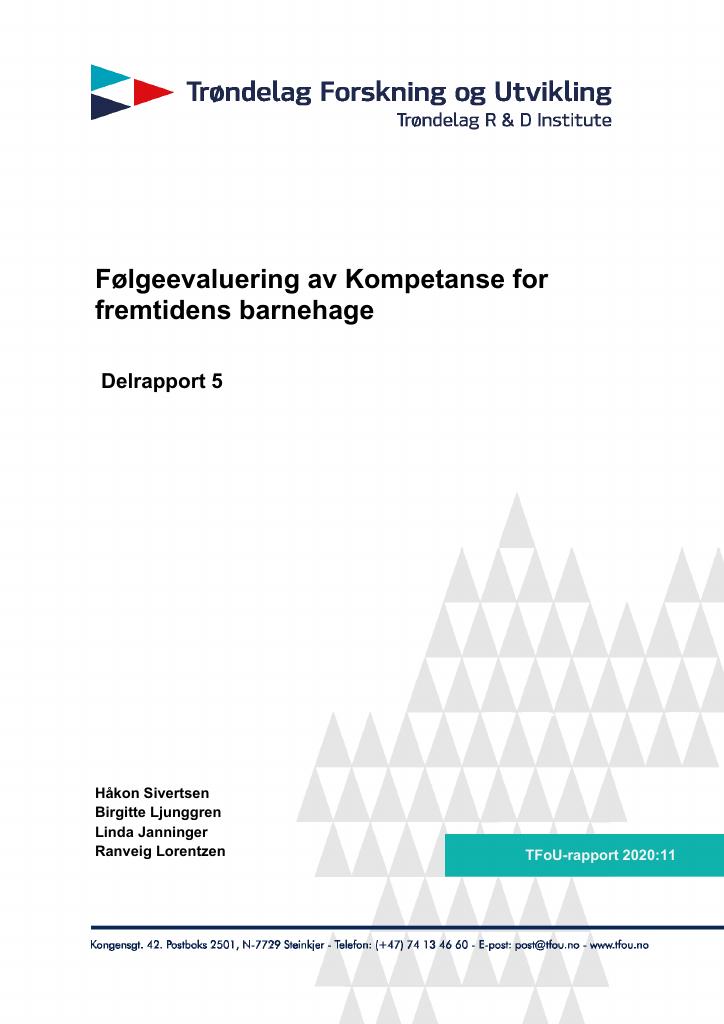 Forsiden av dokumentet Evaluering av kompetansestrategien for fremtidens barnehage – delrapport 5