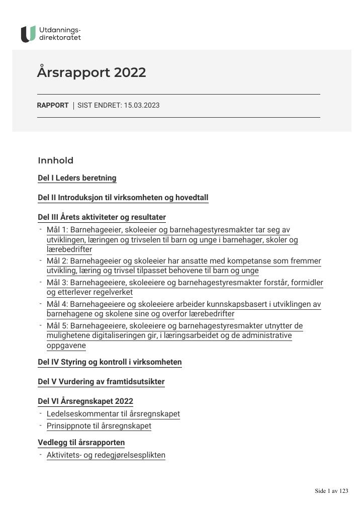 Forsiden av dokumentet Årsrapport Utdanningsdirektoratet 2022