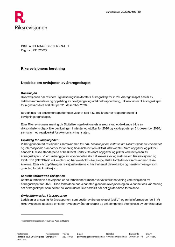 Forsiden av dokumentet revisjonsberetning(pdf)