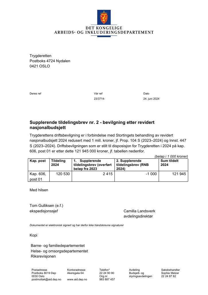 Forsiden av dokumentet supplerende tildelingsbrev nr. 2 2024