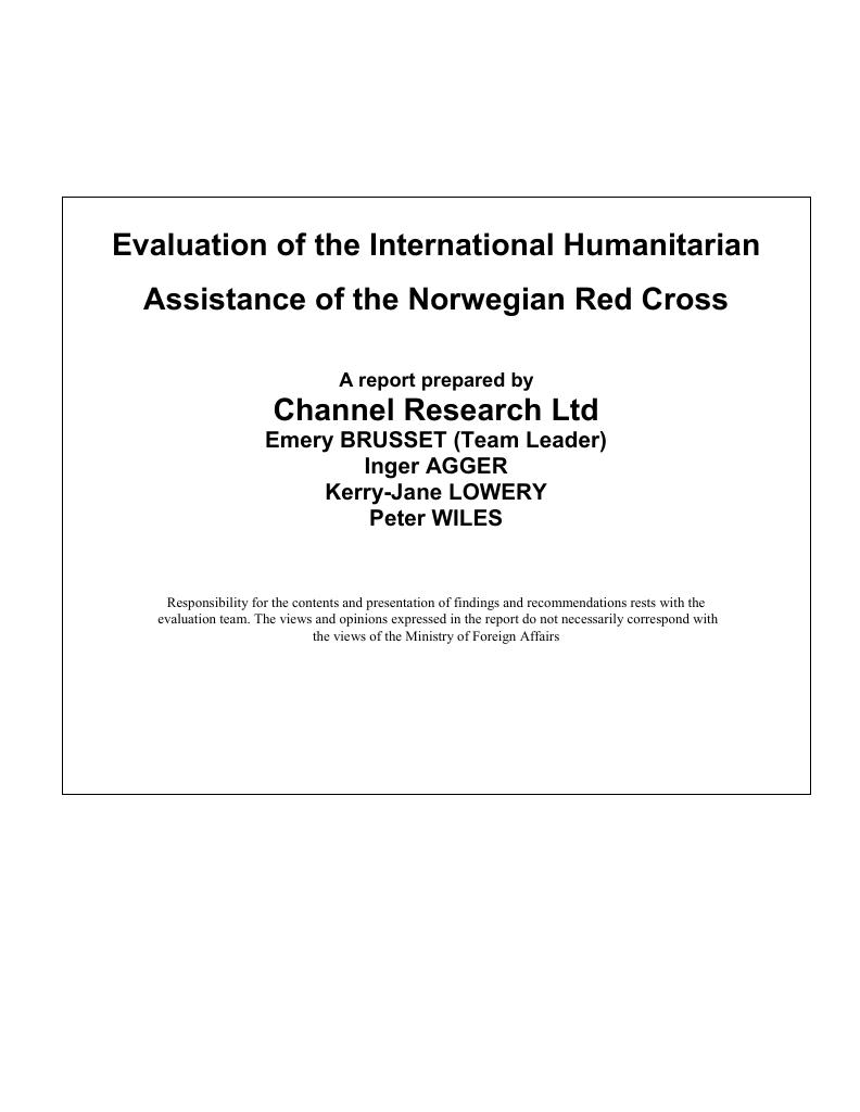 Forsiden av dokumentet Evaluation of the International Humanitarian Assistance of the Norwegian Red Cross